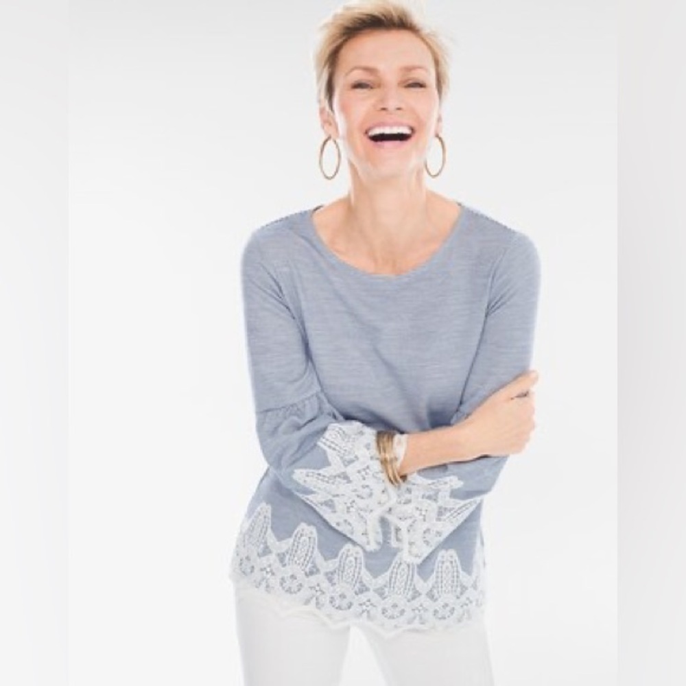 Chico’s French Striped Lace-Detail Top